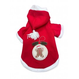 Yılbaşı Kedi Kıyafeti Snow Ball Kırmızı Polar | Kapüşonlu Noel Kedi Kostümü | Kurabiye Temalı