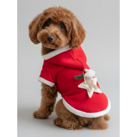Yılbaşı Köpek Kıyafeti Yıldız Desenli Kırmızı Polar | Kapüşonlu Noel Köpek Kostümü | Küçük Irklar İçin
