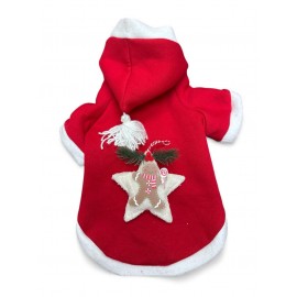 Yılbaşı Köpek Kıyafeti Yıldız Desenli Kırmızı Polar | Kapüşonlu Noel Köpek Kostümü | Küçük Irklar İçin